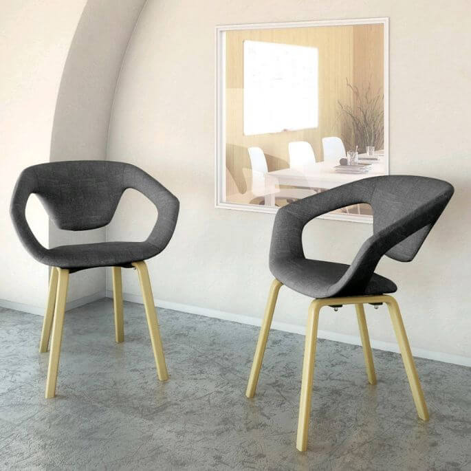 Chaise d'accueil design bois et tissu (lot de 2) Rocamadour